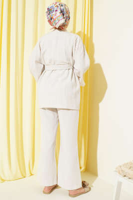 Salaş Kuşaklı Kimono Bej - Yılın Fırsatı