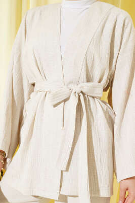 Salaş Kuşaklı Kimono Bej - Yılın Fırsatı