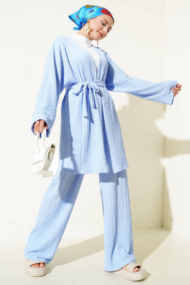 Salaş Kuşaklı Kimono İkili Takım Bebe Mavi - İkili Takım
