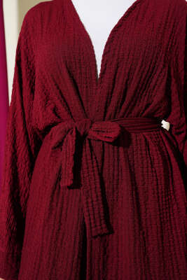 Salaş Kuşaklı Kimono İkili Takım Bordo - İkili Takım
