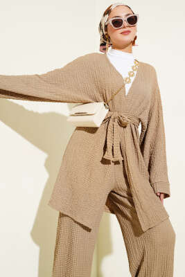 Salaş Kuşaklı Kimono İkili Takım Camel - 300-500 TL Ürünler