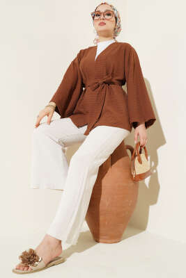 Salaş Kuşaklı Kimono Kahve - Yılın Fırsatı