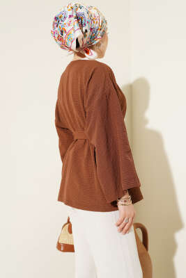 Salaş Kuşaklı Kimono Kahve - Yılın Fırsatı