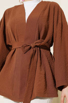 Salaş Kuşaklı Kimono Kahve - Yılın Fırsatı