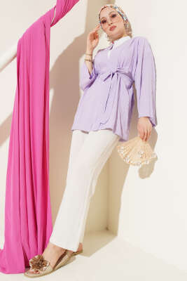 Salaş Kuşaklı Kimono Lila - Yılın Fırsatı