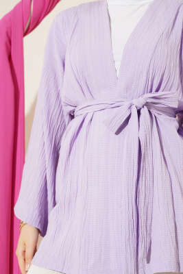 Salaş Kuşaklı Kimono Lila - Yılın Fırsatı