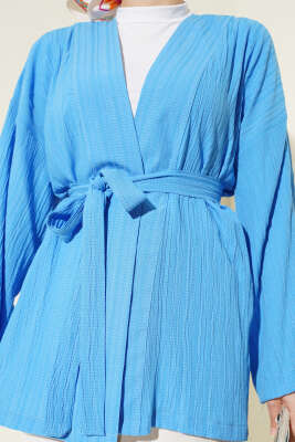 Salaş Kuşaklı Kimono Mavi - Dış Giyim&Mont