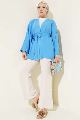 Salaş Kuşaklı Kimono Mavi - Yılın Fırsatı