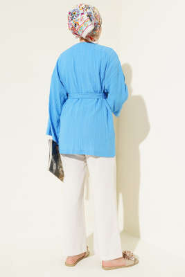 Salaş Kuşaklı Kimono Mavi - Yılın Fırsatı