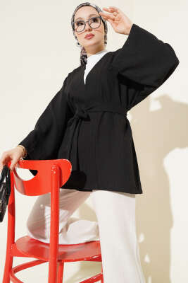 Salaş Kuşaklı Kimono Siyah 