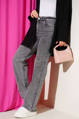 Salaş Likralı Kot Pantolon Gri - Pantolon