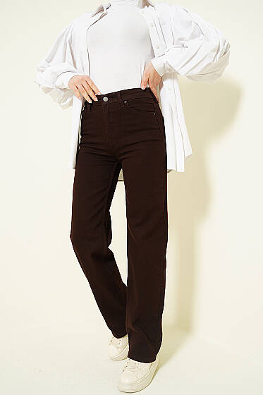 Salaş Likralı Kot Pantolon Kahve - Pantolon