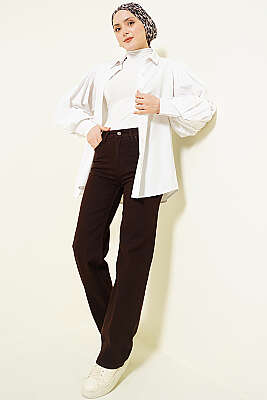 Salaş Likralı Kot Pantolon Kahve - Pantolon