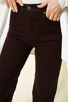 Salaş Likralı Kot Pantolon Kahve - Pantolon