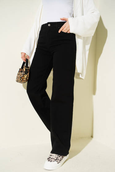 Salaş Likralı Kot Pantolon Siyah - Pantolon
