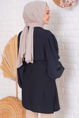 Salaş Model Beli Kuşaklı Siyah Tunik - Tunik