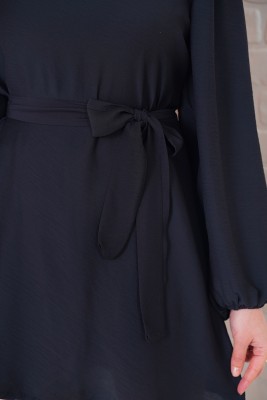 Salaş Model Beli Kuşaklı Siyah Tunik - Tunik