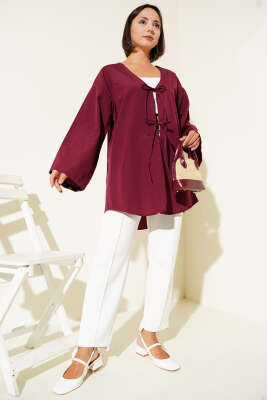 Salaş Önden Bağlamalı Kimono Bordo - Dış Giyim&Mont