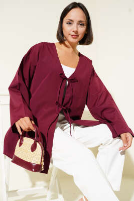 Salaş Önden Bağlamalı Kimono Bordo 