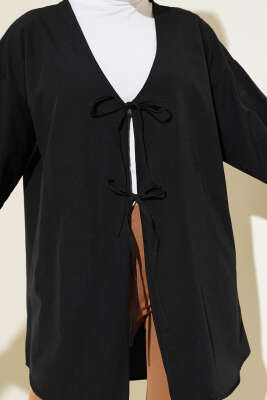 Salaş Önden Bağlamalı Kimono Siyah - Dış Giyim&Mont