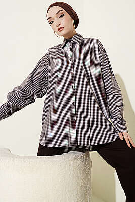 Salaş Pötikare Desen Salaş Gömlek Kahve - REYON