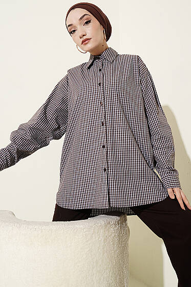 Salaş Pötikare Desen Salaş Gömlek Kahve - Gömlek