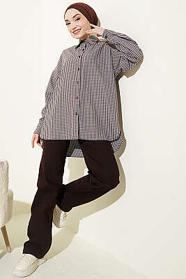 Salaş Pötikare Desen Salaş Gömlek Kahve - Gömlek