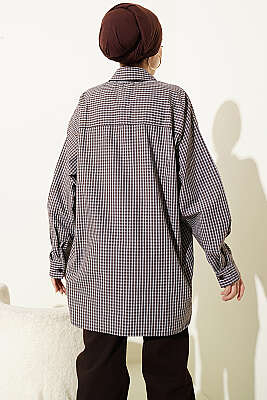 Salaş Pötikare Desen Salaş Gömlek Kahve - Gömlek