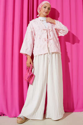 Salaş Püsküllü Detaylı Kimono Toz Pembe - Dış Giyim&Mont