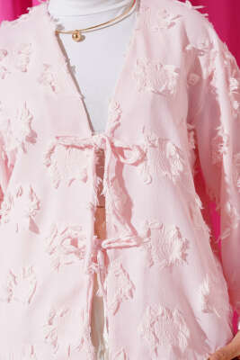 Salaş Püsküllü Detaylı Kimono Toz Pembe - Dış Giyim&Mont