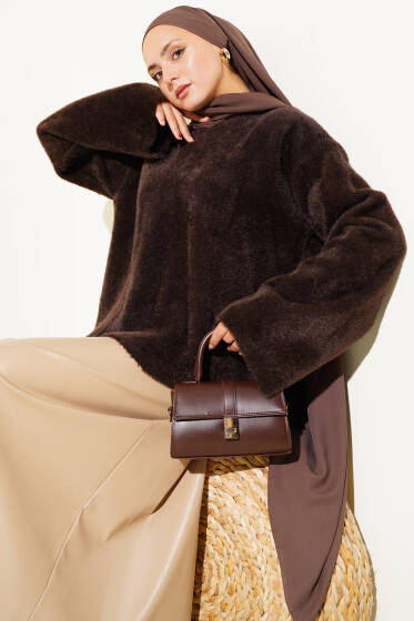 Salaş Sakallı Basic Triko Kazak Kahve - Triko Kazak