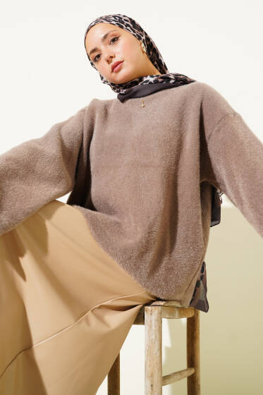 Salaş Sakallı Basic Triko Kazak Vizon - Triko Kazak