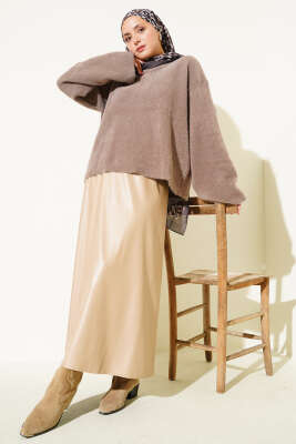 Salaş Sakallı Basic Triko Kazak Vizon - Triko Kazak