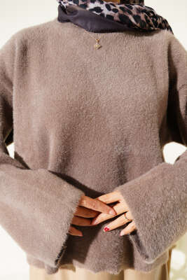 Salaş Sakallı Basic Triko Kazak Vizon - Triko Kazak