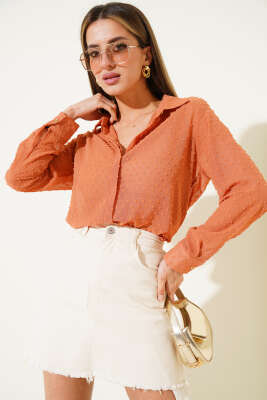 Salaş Şifon Gömlek Kiremit - Kadın Giyim Modelleri