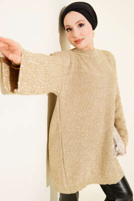 Salaş Simli Triko Tunik Bej - RAFİMİX