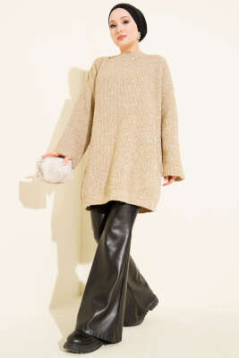 Salaş Simli Triko Tunik Bej - Tunik