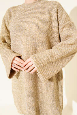 Salaş Simli Triko Tunik Bej - Tunik