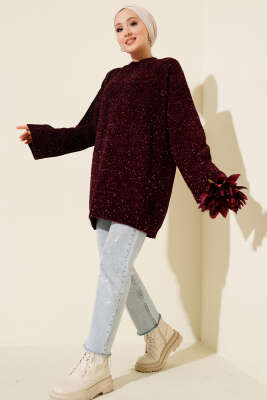 Salaş Simli Triko Tunik Bordo - Tunik