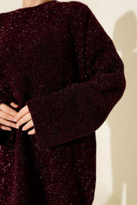 Salaş Simli Triko Tunik Bordo - Tunik