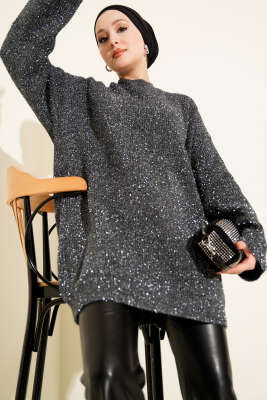 Salaş Simli Triko Tunik Füme - RAFİMİX