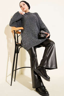 Salaş Simli Triko Tunik Füme - Tunik