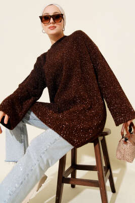 Salaş Simli Triko Tunik Kahve - RAFİMİX