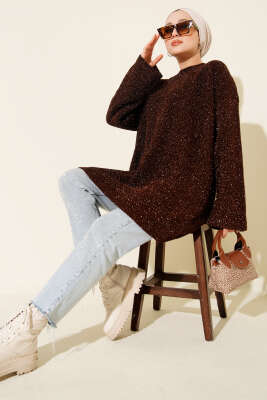 Salaş Simli Triko Tunik Kahve - Tunik