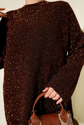 Salaş Simli Triko Tunik Kahve - Tunik