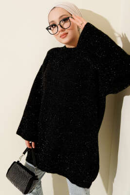 Salaş Simli Triko Tunik Siyah - RAFİMİX