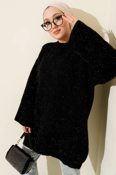 Salaş Simli Triko Tunik Siyah - Tunik