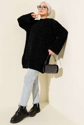 Salaş Simli Triko Tunik Siyah - Tunik