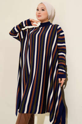 Salaş Uzun Çizgili Triko Tunik Lacivert - Tunik