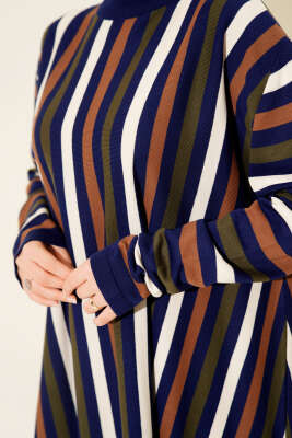 Salaş Uzun Çizgili Triko Tunik Lacivert - Tunik